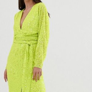 ASOS DESIGN Tall maxi dress with batwing sleeve and wrap waist in scatter sequin